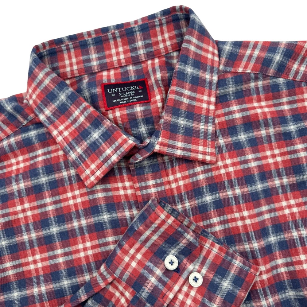 UNTUCKit Radda Red Blue Plaid Flannel Button Up Shirt Men's XL Relaxed Fit